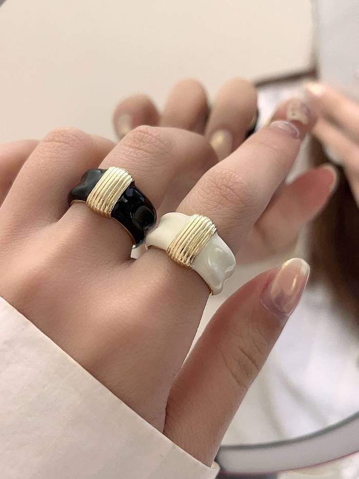 INS Style Vintage Style French Style Circle Copper Spray Paint Enamel Plating Silver Plated Rings
