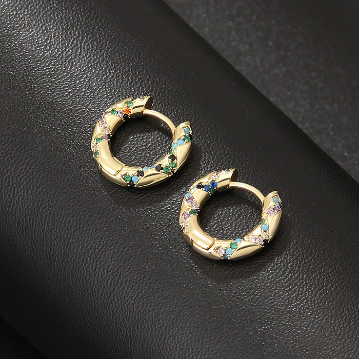 1 Pair French Style Solid Color Plating Inlay Copper Zircon Gold Plated Hoop Earrings