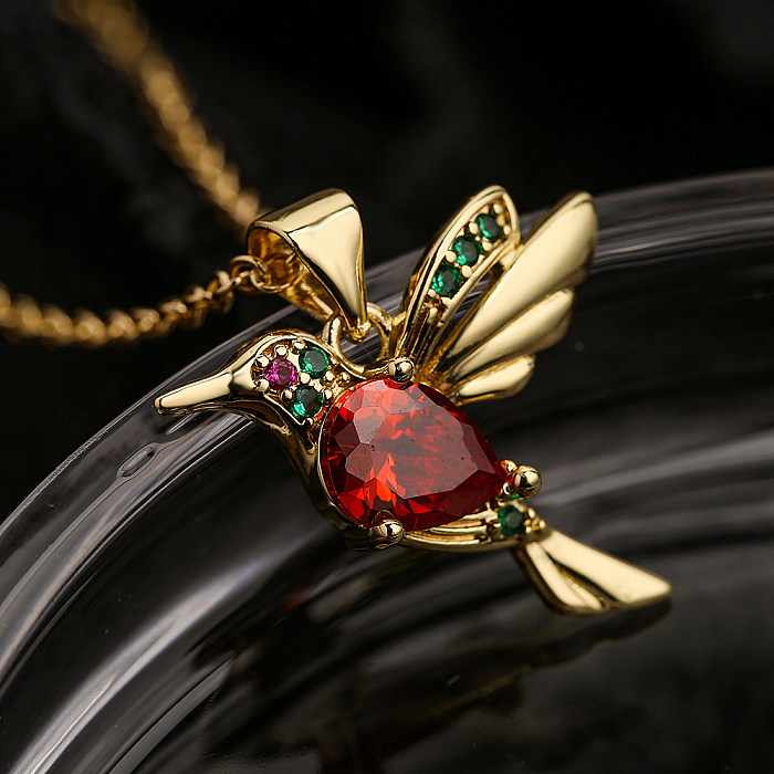 Modern Style Shiny Bird Copper 18K Gold Plated Zircon Pendant Necklace In Bulk