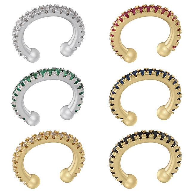 Simple Style C Shape Copper Gold Plated Zircon Ear Clips 1 Pair