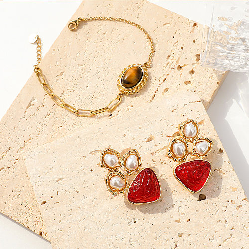 Vintage Style Simple Style Strawberry Stainless Steel Copper Plating Inlay Gem Gold Plated Bracelets Earrings