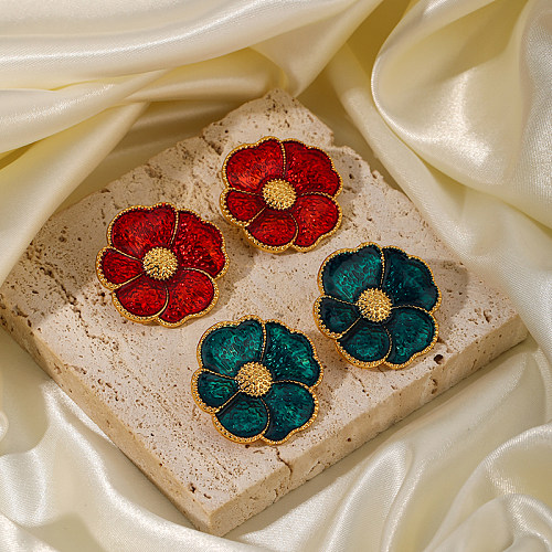 1 Paar Ohrstecker im Vintage-Stil mit Blumenbeschichtung aus Kupfer mit 14-Karat-Vergoldung