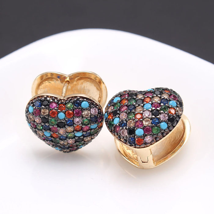 1 Pair Roman Style Heart Shape Plating Inlay Copper Zircon Gold Plated Earrings
