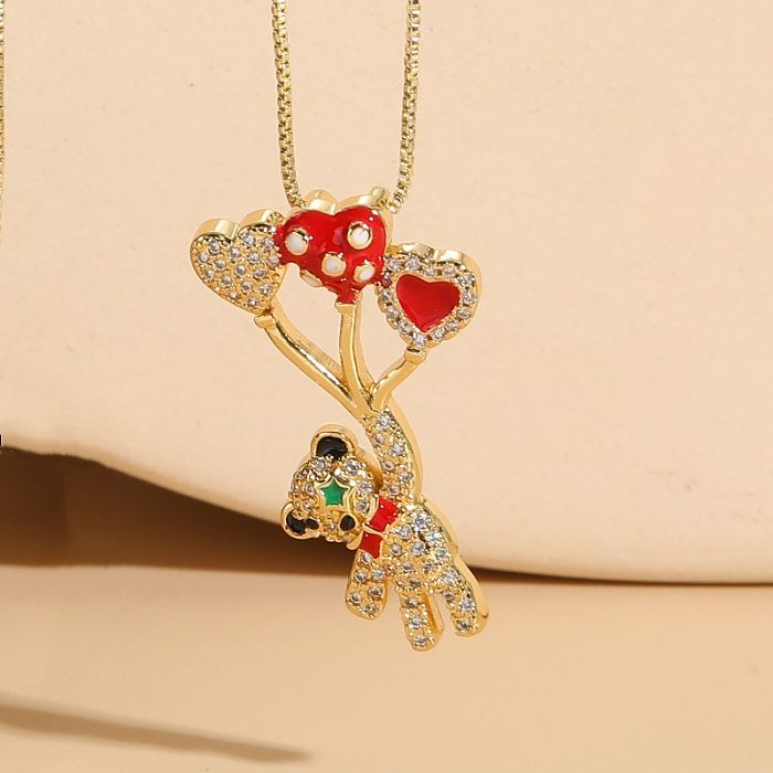 Elegant Luxurious Classic Style Flower Copper Plating Inlay Zircon 14K Gold Plated Pendant Necklace