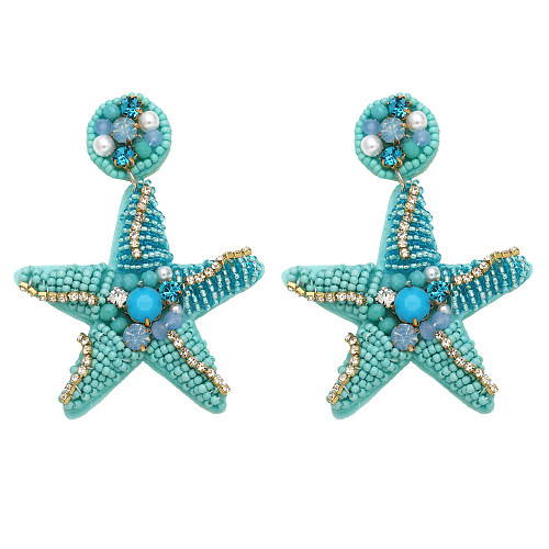 1 paire de boucles d'oreilles en cuivre, Design Original, vacances, Style marin, étoile de mer, tresse de perles, perles de rocaille