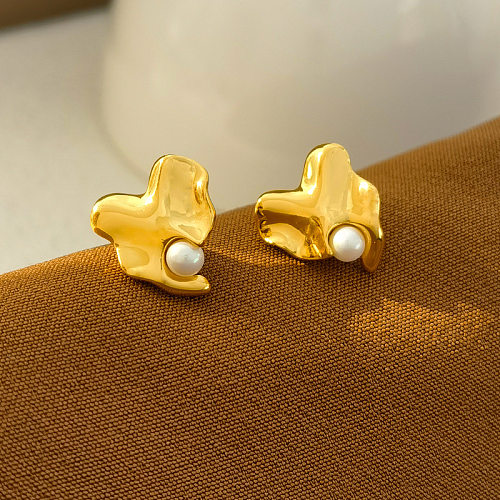1 par de pendientes de perlas artificiales con incrustaciones de cobre en forma de corazón de diseño Original