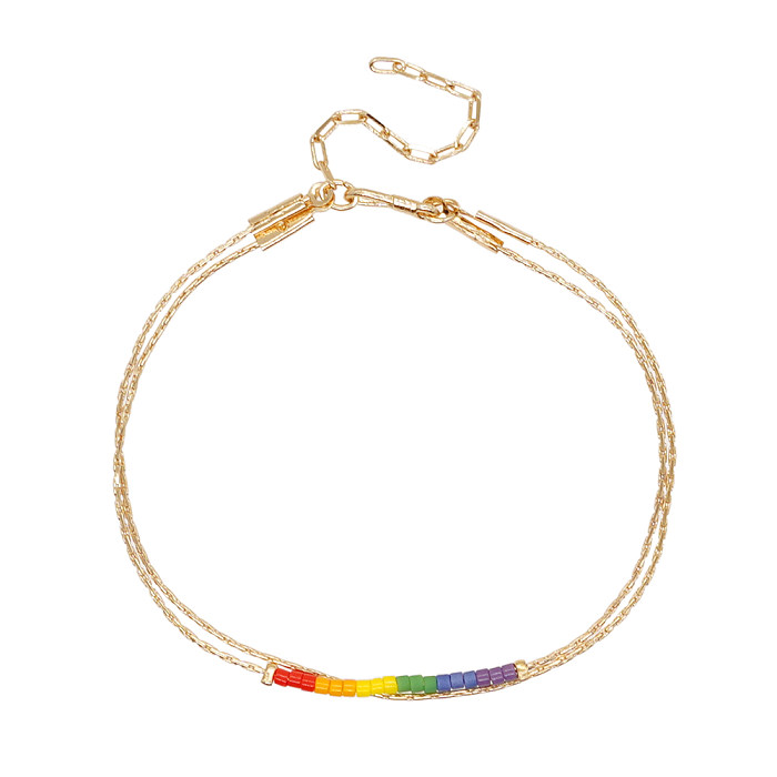 Bracelets de perles en cuivre et verre de bloc de couleur de style simple et élégant