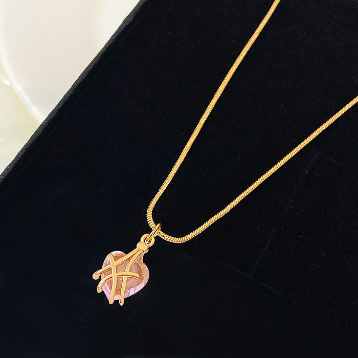 Fashion Heart Shape Copper Necklace Inlay Artificial Diamond Copper Necklaces