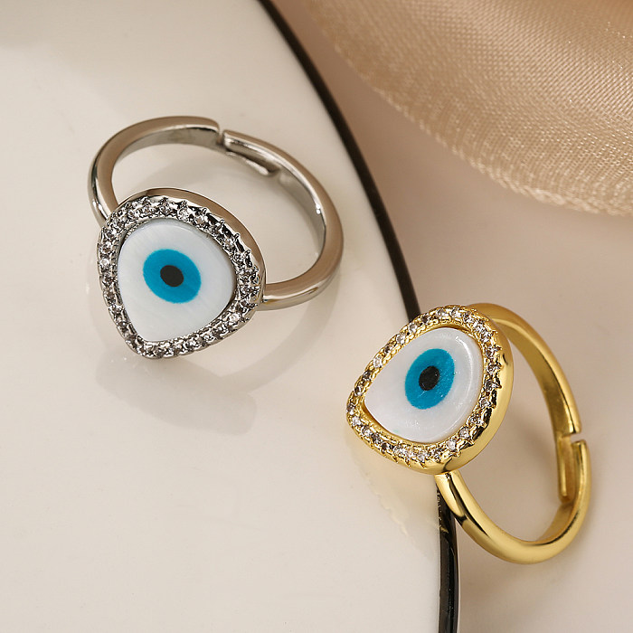 Simple Style Commute Devil'S Eye Copper Enamel Plating Inlay Zircon 18K Gold Plated Open Rings