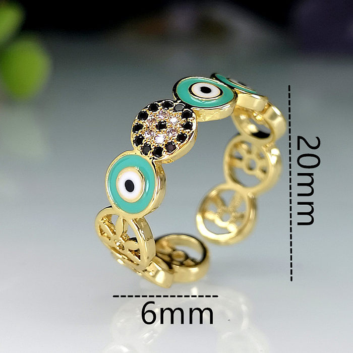 Ethnic Style Classic Style Eye Copper Enamel Plating Inlay Zircon Gold Plated Open Ring