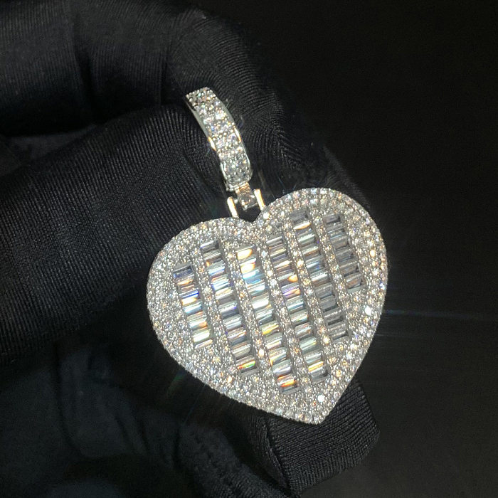 Hip-Hop Heart Shape Copper Inlay Zircon Pendant Necklace