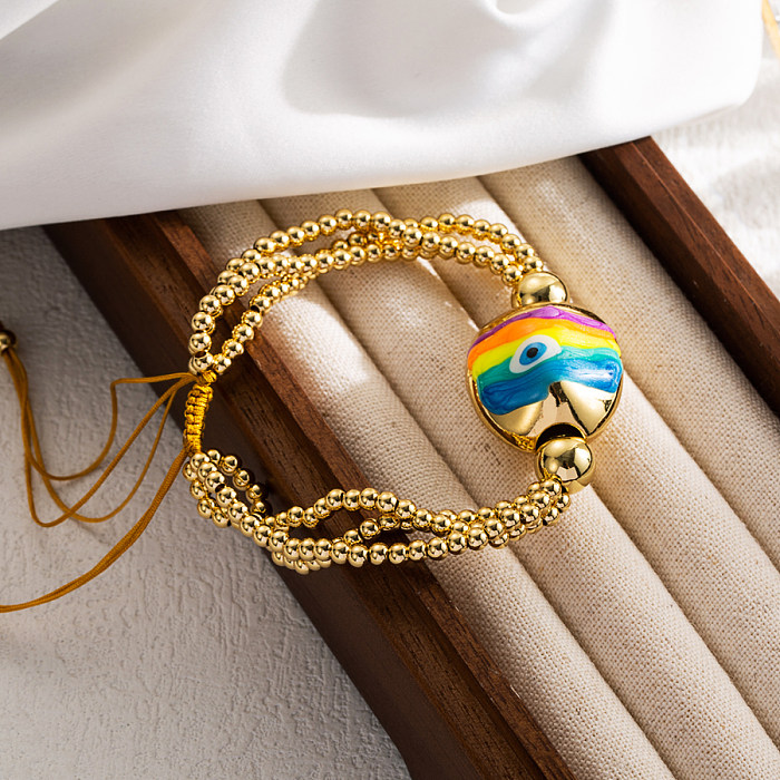 IG Style Classic Style Colorful Devil'S Eye Copper Knitting Beads Chain 18K Gold Plated Bracelets