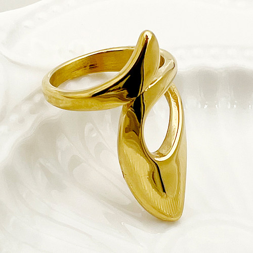Casual estilo vintage irregular cor sólida chapeamento de aço inoxidável oco anéis banhados a ouro