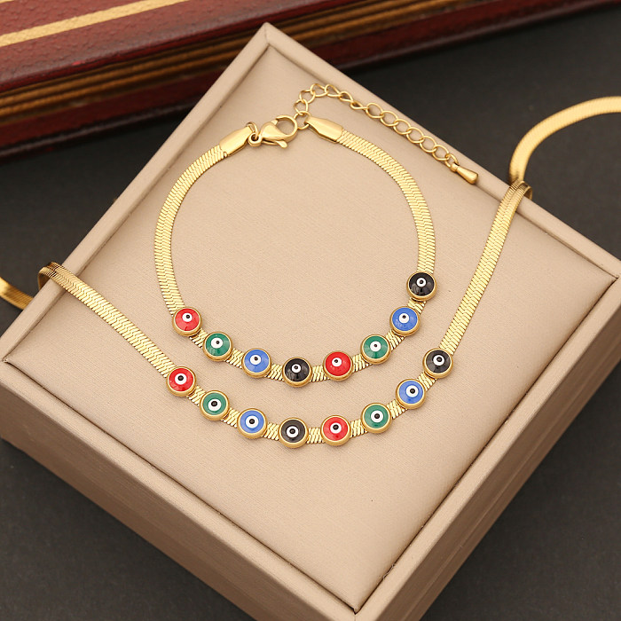 IG Style Simple Style Devil'S Eye Stainless Steel Enamel Bracelets Earrings Necklace