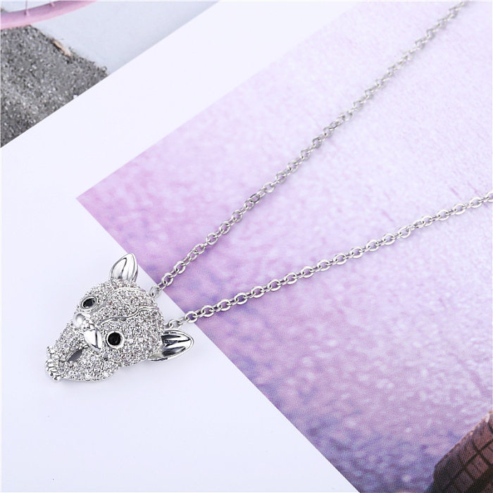 Cute Animal Copper Plating Inlay Zircon White Gold Plated Gold Plated Pendant Necklace