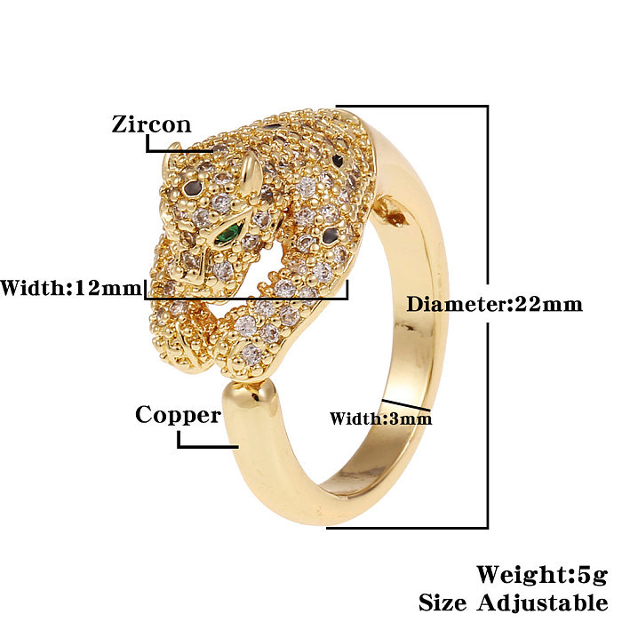 Novo Cobre mão jóias hip-hop leopardo aberto cauda anel feminino
