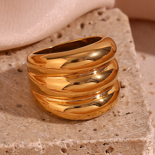 Estilo vintage estilo simples cor sólida chapeamento de aço inoxidável anéis banhados a ouro 18K