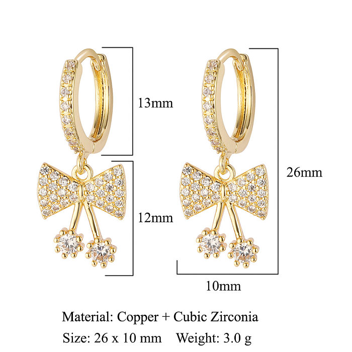 1 Pair Sweet Bow Knot Airplane Inlay Copper Zircon Earrings