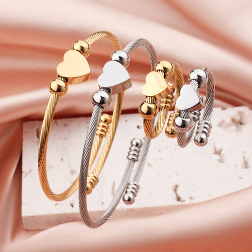 Pulseiras de anéis de aço de titânio em formato de coração da moda