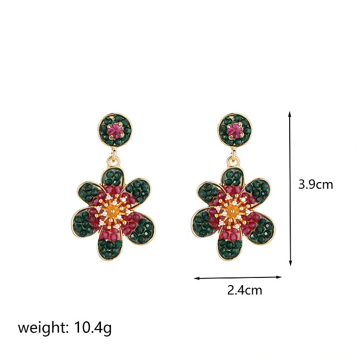 1 Pair Fairy Style Flower Plating Inlay Copper Zircon 18K Gold Plated Drop Earrings