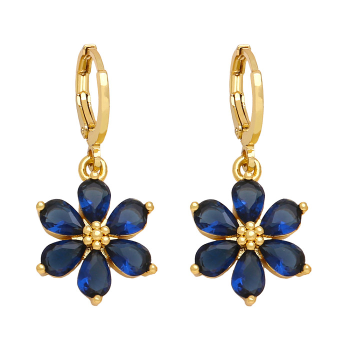 1 Pair Simple Style Flower Daisy Plating Inlay Copper Zircon 18K Gold Plated Drop Earrings