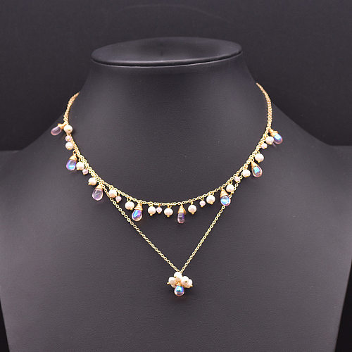 Retro Water Droplets Freshwater Pearl Copper Plating Inlay Pearl 18K Gold Plated Pendant Necklace