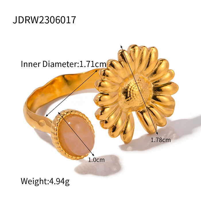IG Style Grid Flower Edelstahl Asymmetrische Beschichtung Inlay Zirkon 18K vergoldete offene Ringe