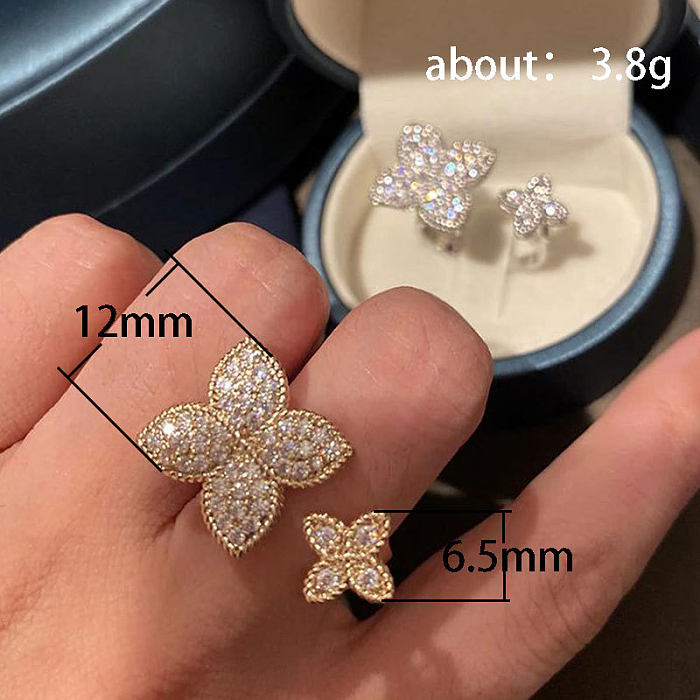 Bague ouverte en Zircon avec incrustation de cuivre et fleur de Style féerique