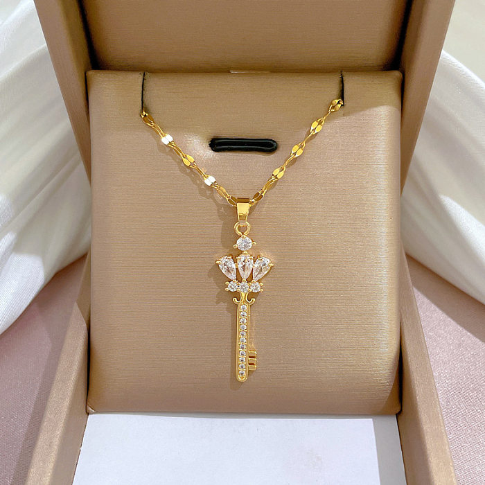 Classic Style Round Flower Stainless Steel Copper Plating Pendant Necklace