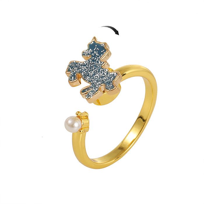 Offener Ring mit niedlichem Tier-Smiley-Gesicht, Blume, Kupfer, künstlichen Perlen, in großen Mengen