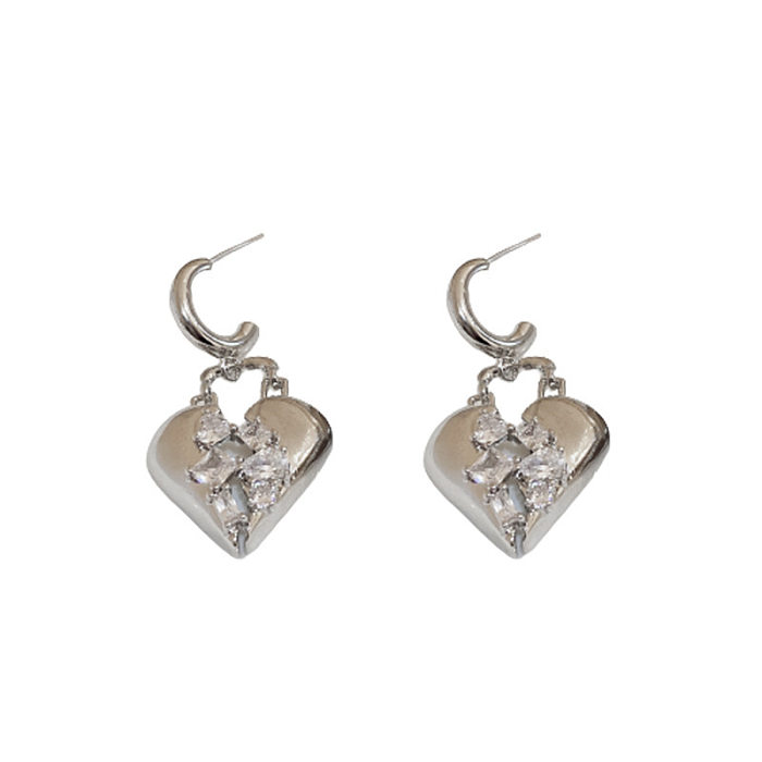1 Pair Modern Style Simple Style Cool Style Heart Shape Plating Inlay Copper Zircon Drop Earrings