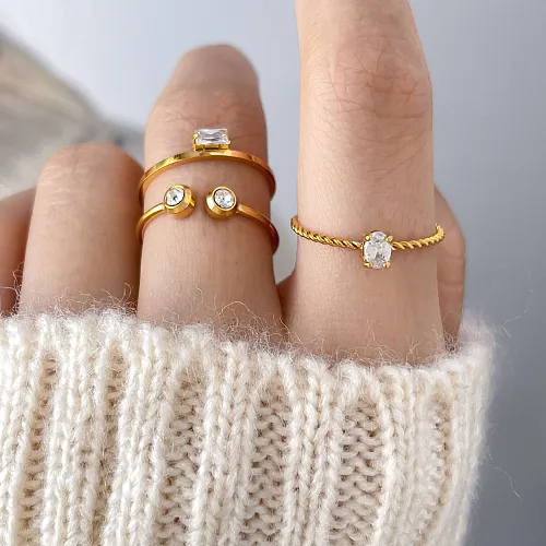 Simple Style Round Titanium Steel Inlay Zircon Rings