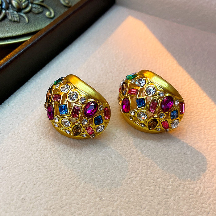 1 par de gotas de água clássicas incrustações de flores de cobre pedras preciosas artificiais brincos de orelha