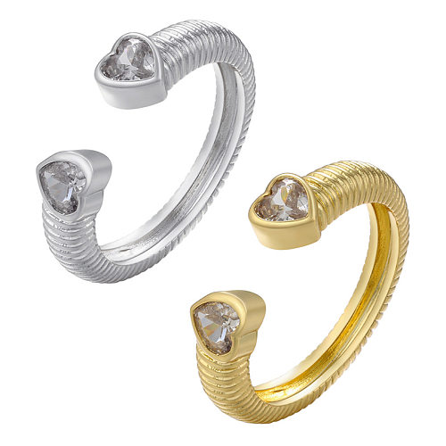 1 pieza Anillos de circón con incrustaciones de latón en forma de corazón a la moda