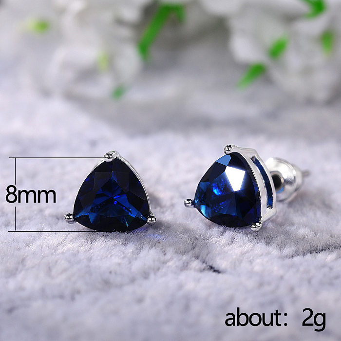 Simple Style Triangle Copper Inlay Zircon Ear Studs 1 Pair