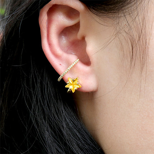 1 paire de clous d'oreilles plaqués or et Zircon, Style Simple, étoile, placage de cuivre, incrustation
