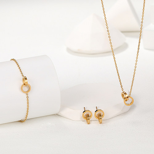 Estilo moderno estilo simples comutar anel duplo de aço inoxidável com contas corrente banhada a ouro 18K banhado a ouro branco unissex pulseiras brincos colar