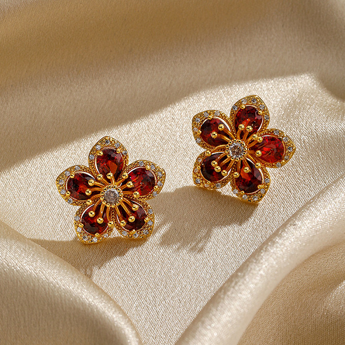 1 Pair Fairy Style Japanese Style Lolita Flower Plating Inlay Copper Zircon 14K Gold Plated Ear Studs