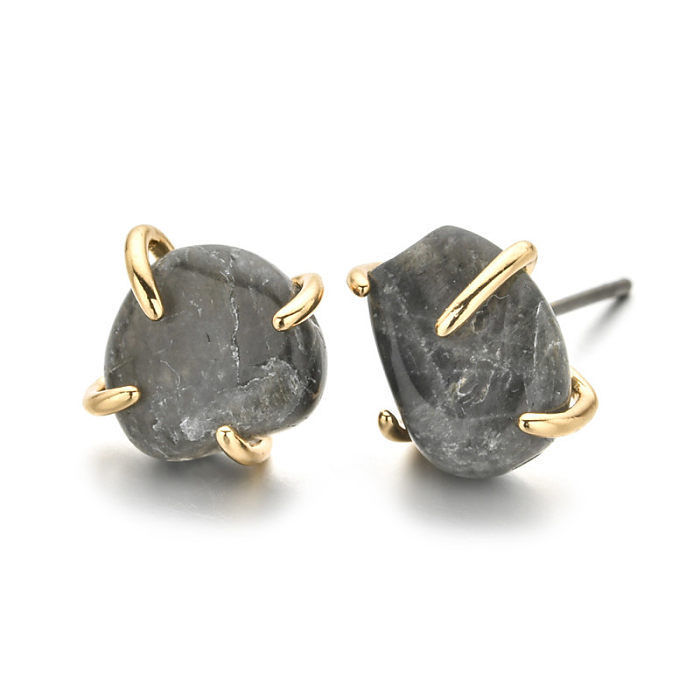 Fashion Geometric Natural Stone Brass Ear Studs Copper Earrings 1 Pair
