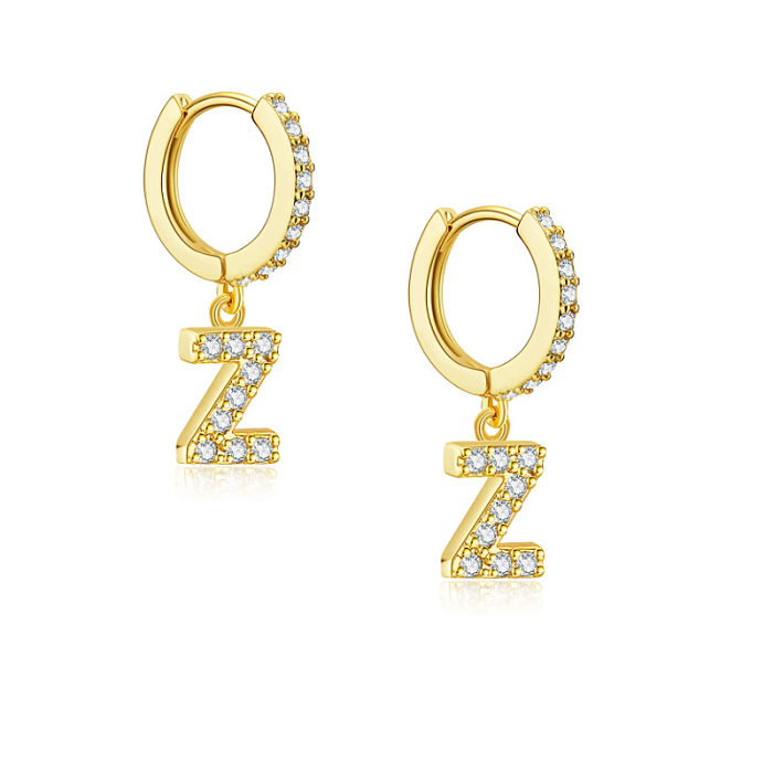 1 Paar einfache koreanische Stil-Buchstabenüberzug-Inlay-Kupfer-Zirkon-Ohrringe