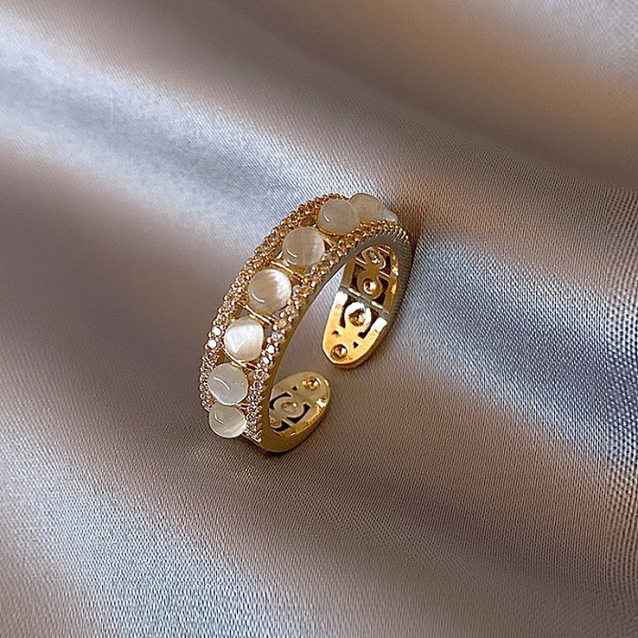 Bague ouverte ronde en cuivre avec incrustation de perles d'opale et de Zircon, 1 pièce