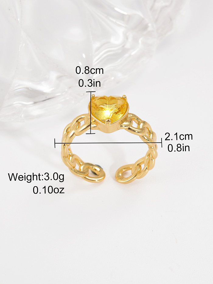 Sweet Simple Style Heart Shape Copper Plating Hollow Out Inlay Zircon 18K Gold Plated Open Ring