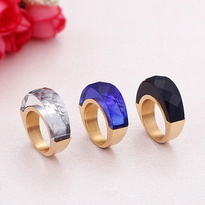 Simple Style Solid Color Titanium Steel Plating 18K Gold Plated Rings