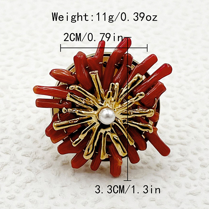 Nordic Style Artistic Coral Stainless Steel Plating Inlay Artificial Pearls Gold Plated Open Rings