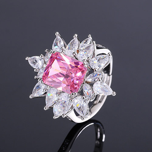 Simple Style Square Copper Inlay Zircon Rings