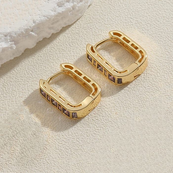 1 Pair Elegant Luxurious Square Plating Inlay Copper Zircon 14K Gold Plated Earrings