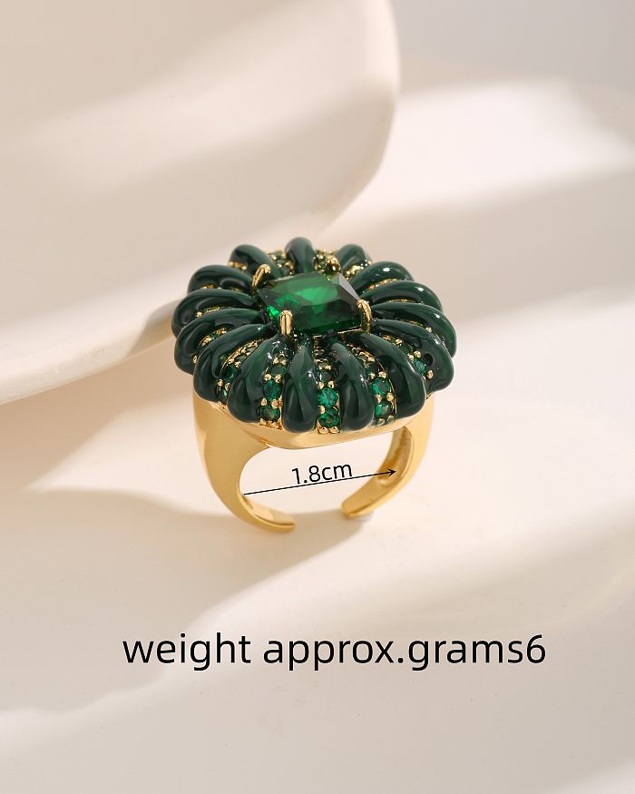 Übertriebene, luxuriöse, ovale, mit 18 Karat Gold plattierte offene Ringe im französischen Stil mit Zirkoneinlage und Kupferbeschichtung