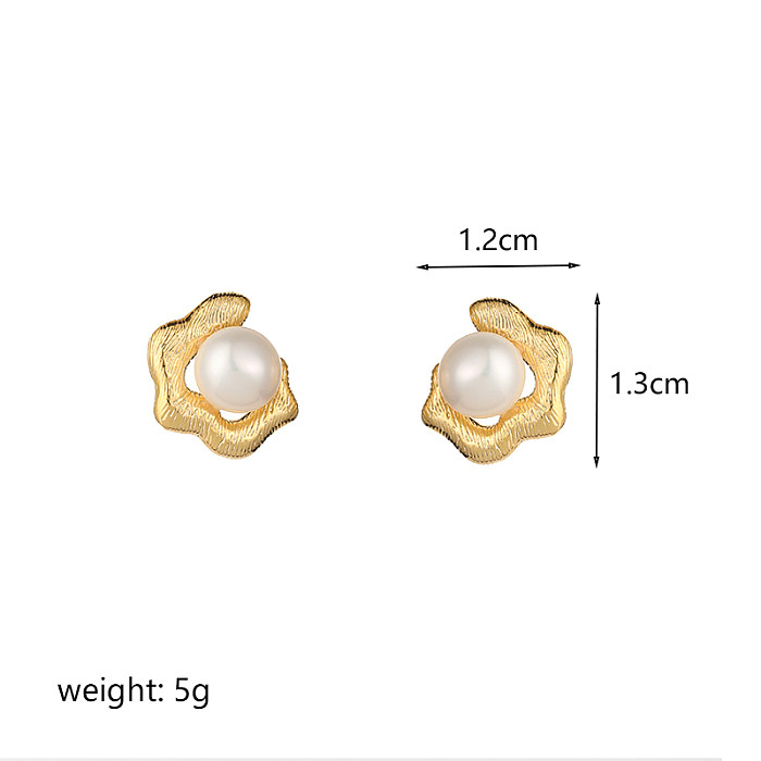 1 Pair Retro Commute Geometric Round Plating Inlay Copper Artificial Pearls Glass 18K Gold Plated Ear Studs