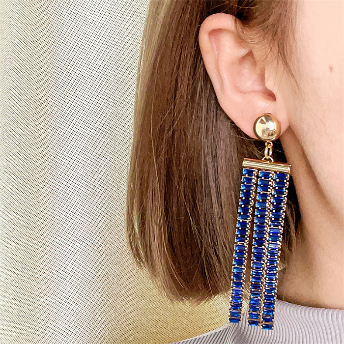 1 par de pendientes colgantes chapados en oro blanco con incrustaciones rectangulares redondas brillantes y brillantes