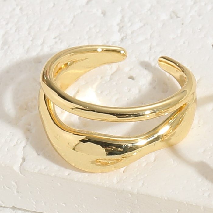 Elegant Classic Style Geometric Copper Asymmetrical Plating 14K Gold Plated Open Ring Rings